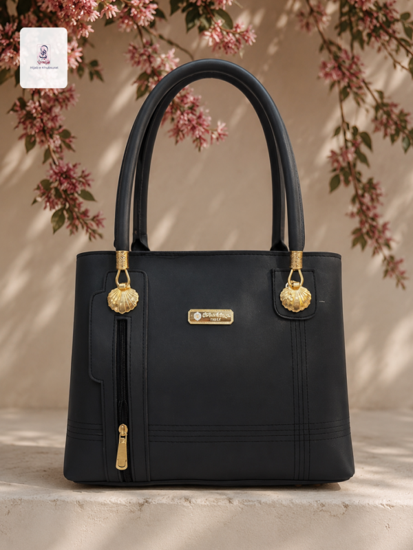 Black Handbag with Gold Charm & Side Zip