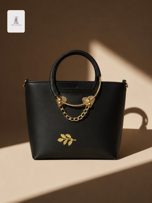 Elegant Black Tote Handbag with Gold Chain Handle