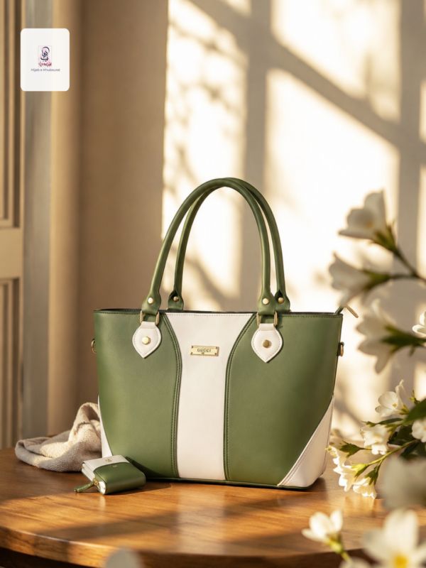 Dual Tone Olive Green & White Handbag