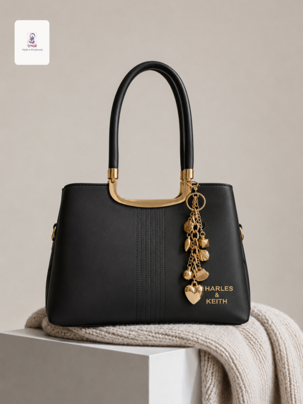 Black Handbag with Gold Charm