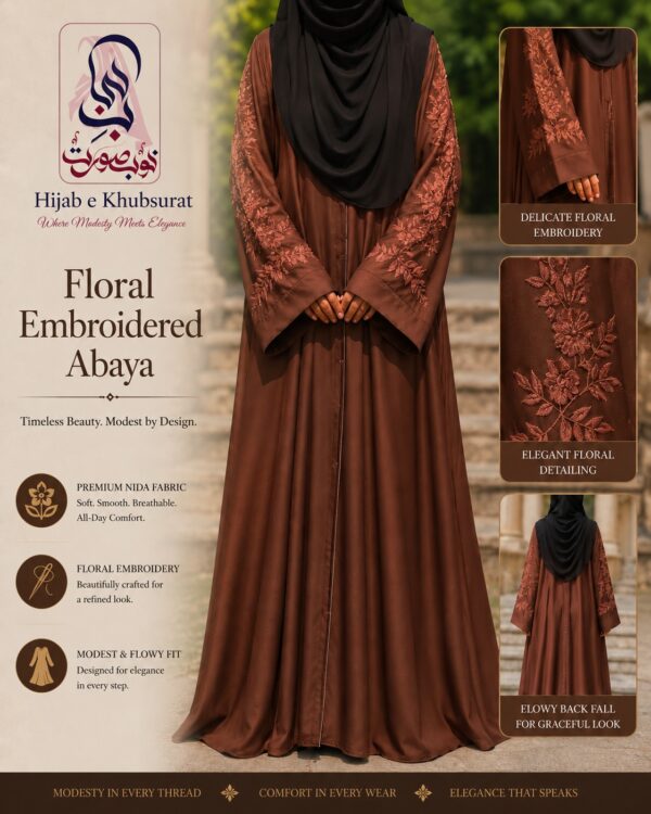 Brown Floral Embroidered Abaya