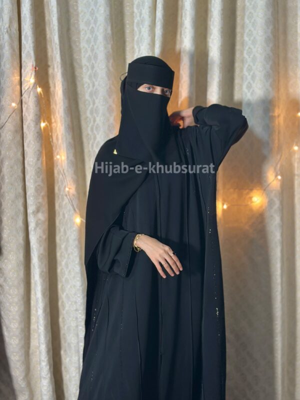 Black Flared Slit Abaya - Elegant Open Front Abaya